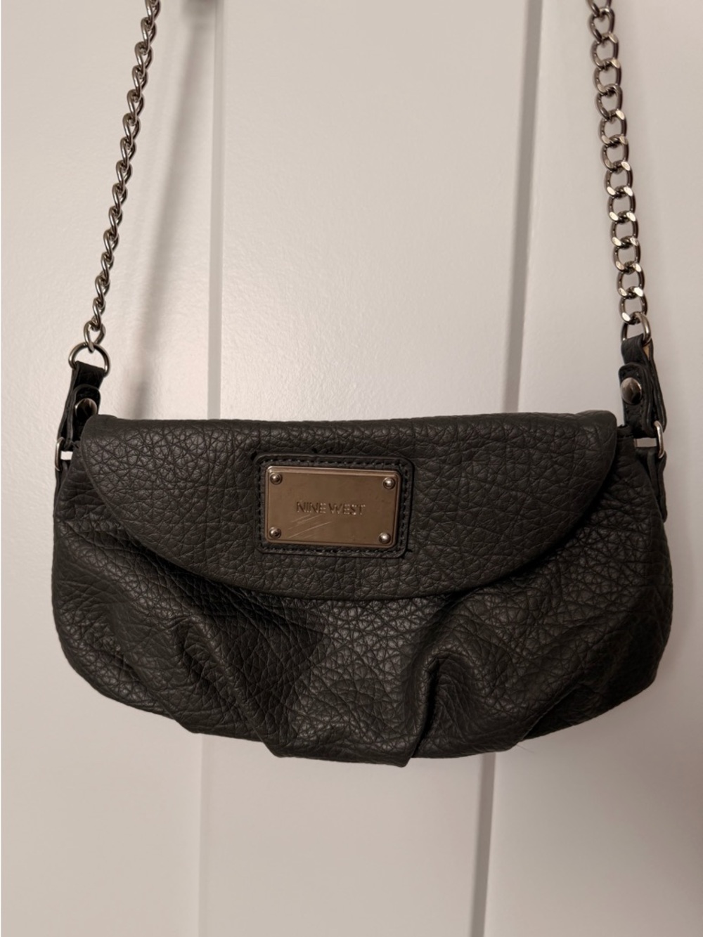 Nine West Grey Leather Crossbody Mini Bag with Chain Strap